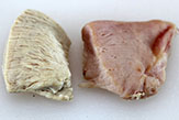 Chicken, left-raw, right-cured