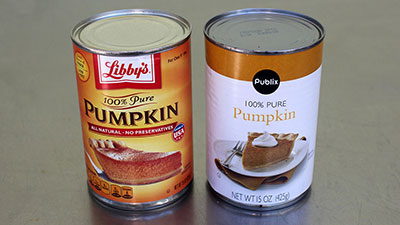 Commercially produced pumpkin puree