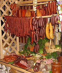 Variety of Polish sausages